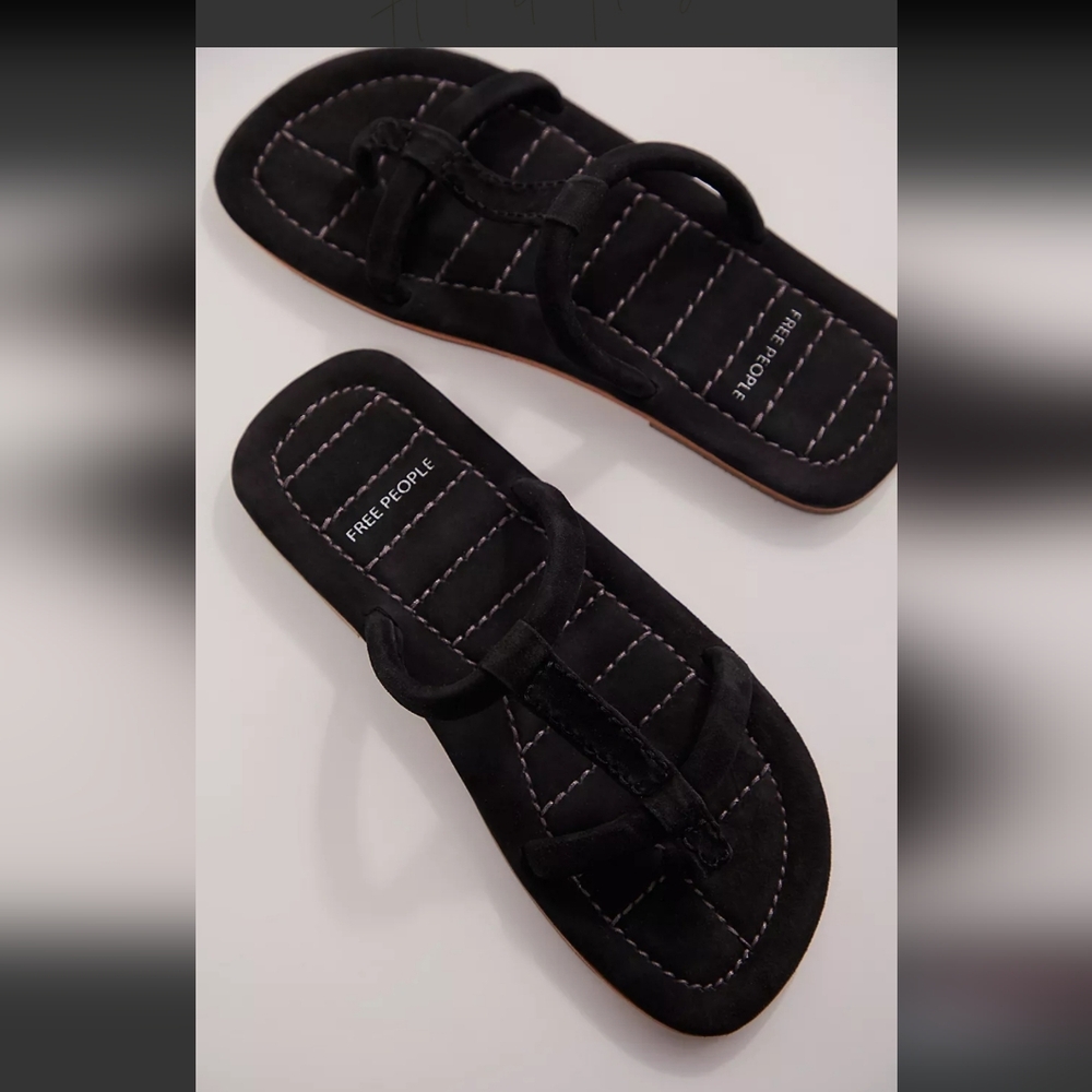 New Free People Black Quilted Suede Slide Sandals